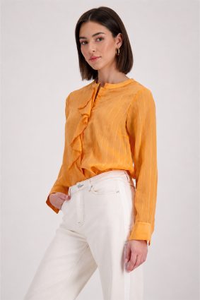 Monari striped ruffle blouse in warm aperitif orange, lightweight viscose blend fabric