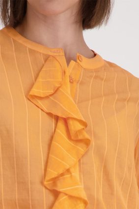 Monari striped ruffle blouse in warm aperitif orange, lightweight viscose blend fabric