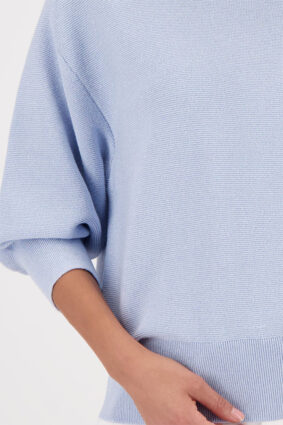 Monari soft knit jacket lurex sweater in light sky blue worn by a model.