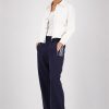Monari nylon striped pants in marine blue, 83cm length, straight-leg style with striped pocket detailing