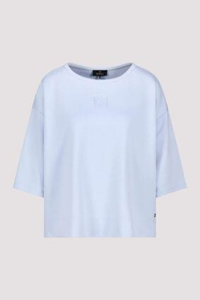 Monari light sky blue jersey top with a relaxed fit and short sleeves worn by a model