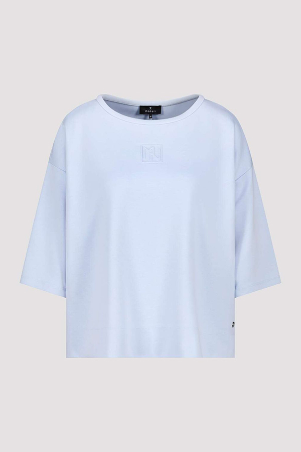 Monari light sky blue jersey top with a relaxed fit and short sleeves worn by a model