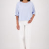 Monari light sky blue jersey top with a relaxed fit and short sleeves worn by a model