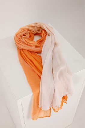 Monari gradient scarf in warm aperitif orange and blush tones, lightweight ombré design viscose fabric