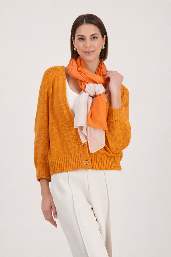 Monari gradient scarf in warm aperitif orange and blush tones, lightweight ombré design viscose fabric