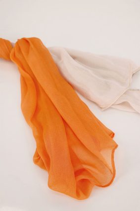 Monari gradient scarf in warm aperitif orange and blush tones, lightweight ombré design viscose fabric