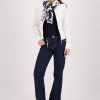 Monari letter and floral print scarf in marine blue and white tones, lightweight patterned viscose fabric
