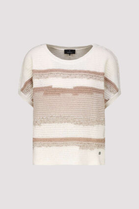 Monari textured mixed sweater in soft beige, cream, and warm camel tones worn by a model.
