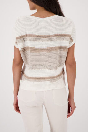 Monari textured mixed sweater in soft beige, cream, and warm camel tones worn by a model.