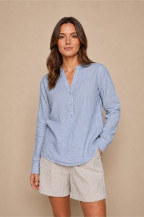 Mos Mosh Danna Linen Blouse Brnb Blue f