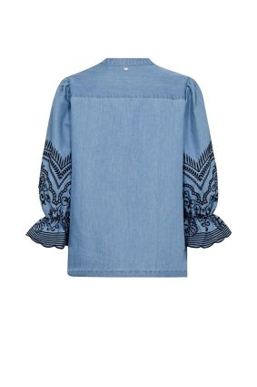 Mos Mosh Stomin Emb Shirt Light Blue with embroidery detail