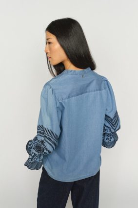 Mos Mosh Stomin Emb Shirt Light Blue with embroidery detail