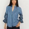 Mos Mosh Stomin Emb Shirt Light Blue with embroidery detail