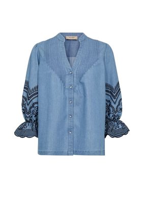 Mos Mosh Stomin Emb Shirt Light Blue with embroidery detail