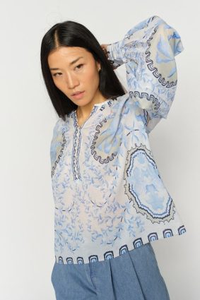 Mos Mosh Wylde Orchid Blouse Brnr Blue with floral print