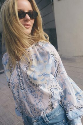 Mos Mosh Wylde Orchid Blouse Brnr Blue with floral print
