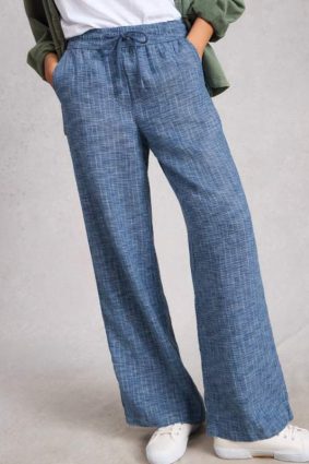 Relaxed fit blue linen trousers by White Stuff