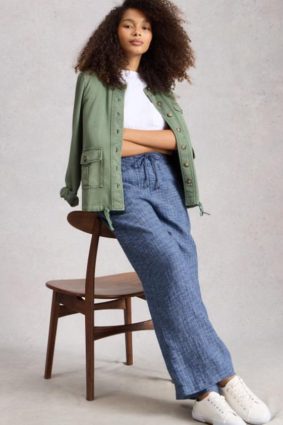 Relaxed fit blue linen trousers by White Stuff
