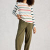 White Stuff Clara LS Stripe Tee Ivory Mlt featuring horizontal stripes in alternating navy, green, orange-red, and ivory bands.