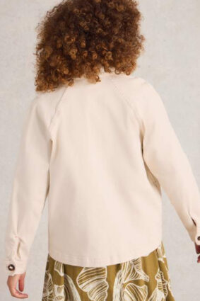 White Stuff Eden Denim Jacket Lgt Nat on model