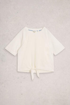 White Stuff Embroidered Tie Hem Top Bril White on model