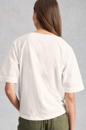 White Stuff Embroidered Tie Hem Top Bril White on model