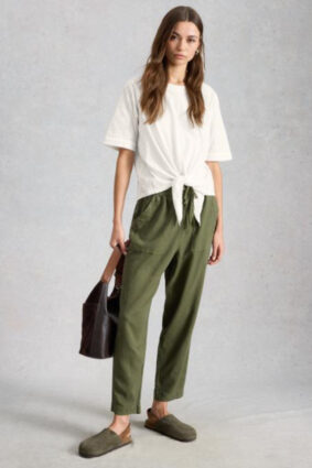 White Stuff Embroidered Tie Hem Top Bril White on model