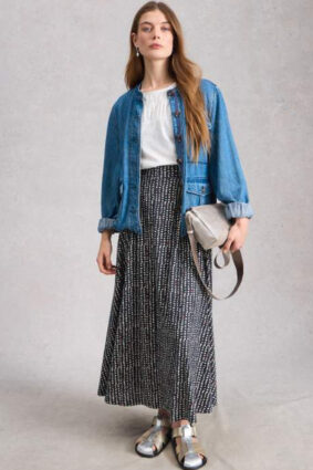 White Stuff Jada Jersey Maxi Skirt Navy Multi on model
