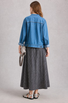 White Stuff Jada Jersey Maxi Skirt Navy Multi on model