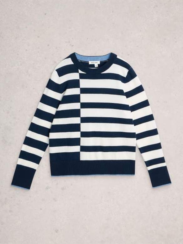 White Stuff Katie Stripe Jumper Navy Multi on model