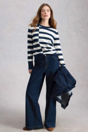 White Stuff Katie Stripe Jumper Navy Multi on model