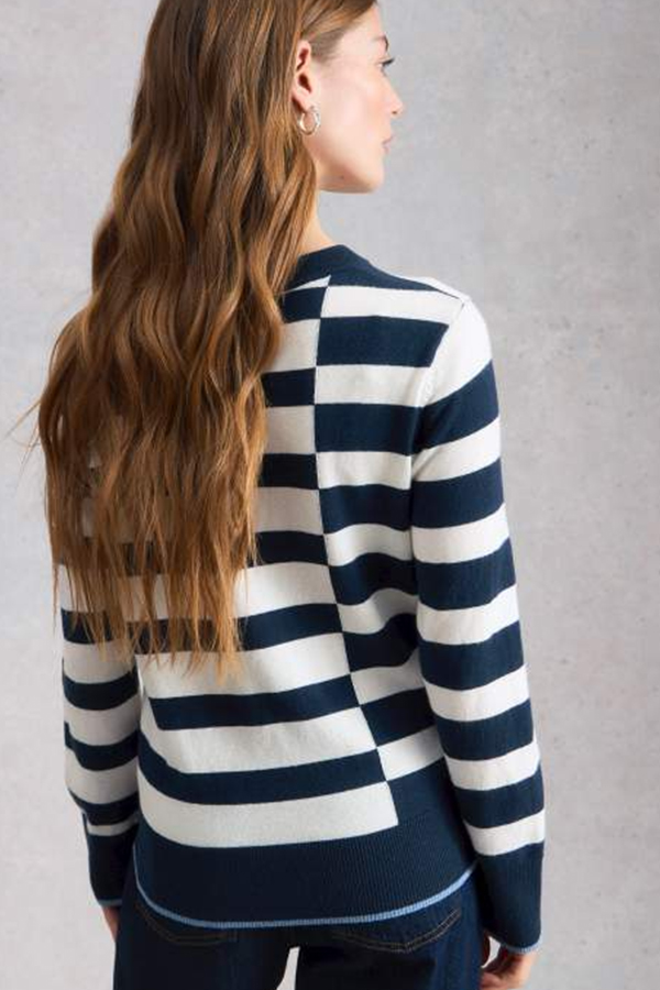White Stuff Katie Stripe Jumper Navy Multi on model