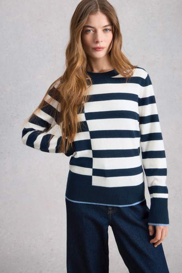 White Stuff Katie Stripe Jumper Navy Multi on model