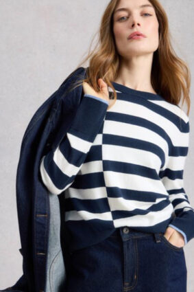 White Stuff Katie Stripe Jumper Navy Multi on model