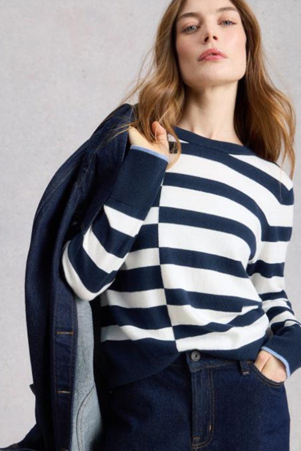 White Stuff Katie Stripe Jumper Navy Multi on model