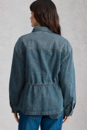 White Stuff Luna Denim Jacket Mid Denim on model
