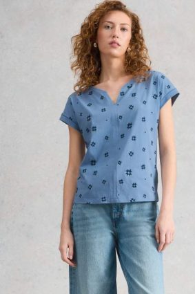 White Stuff Nelly embroidered tee in midnight blue