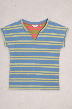 White Stuff Nelly Notch Stripe Tee in blue multi