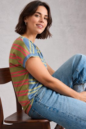 White Stuff Nelly Notch Stripe Tee in blue multi