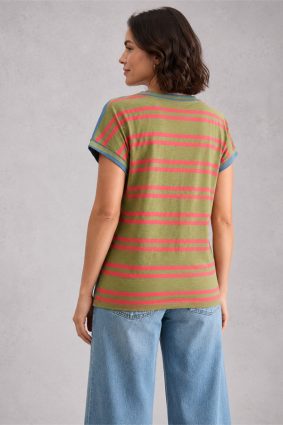 White Stuff Nelly Notch Stripe Tee in blue multi