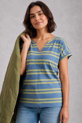 White Stuff Nelly Notch Stripe Tee in blue multi