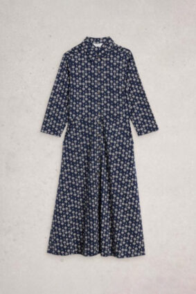 White Stuff Rua Jersey Shirt Dress Navy PR on model