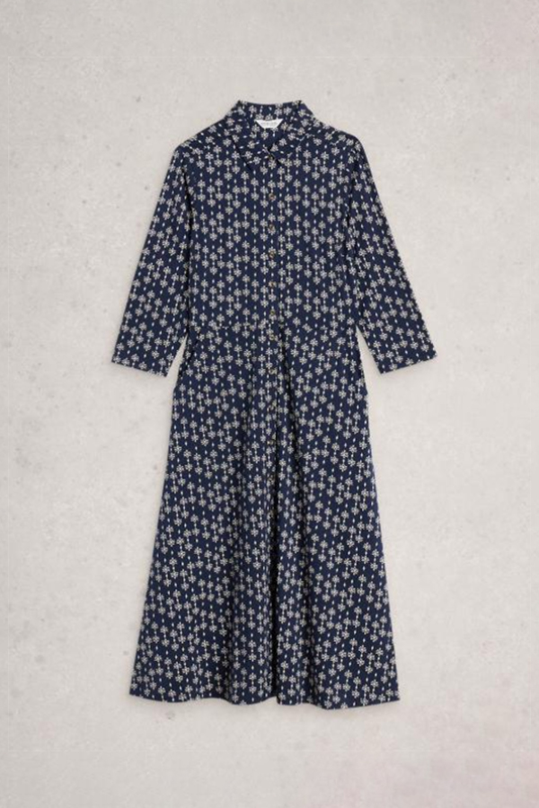 White Stuff Rua Jersey Shirt Dress Navy PR on model