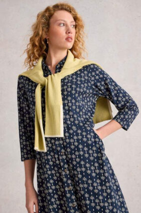 White Stuff Rua Jersey Shirt Dress Navy PR on model