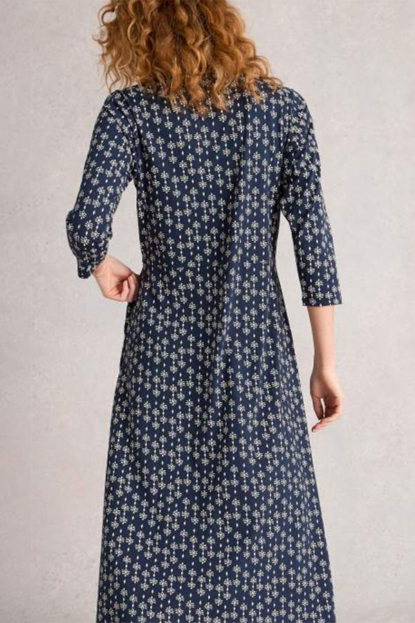 White Stuff Rua Jersey Shirt Dress Navy PR on model