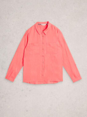 White Stuff Sophie Linen Shirt Mid Coral on model