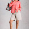 White Stuff Sophie Linen Shirt Mid Coral on model