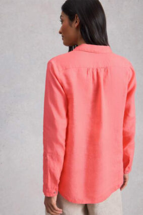 White Stuff Sophie Linen Shirt Mid Coral on model