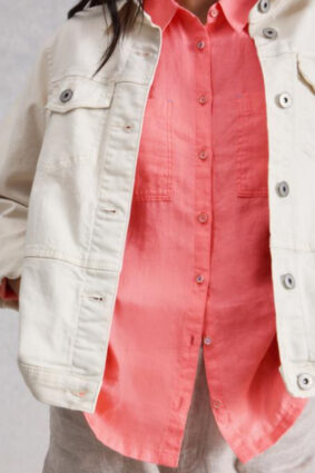 White Stuff Sophie Linen Shirt Mid Coral on model