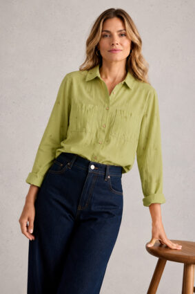 The White Stuff Sophie Organic Cotton Shirt Lgt Green is an easy everyday shirt that brings a fresh pop of colour to your wardrobe.